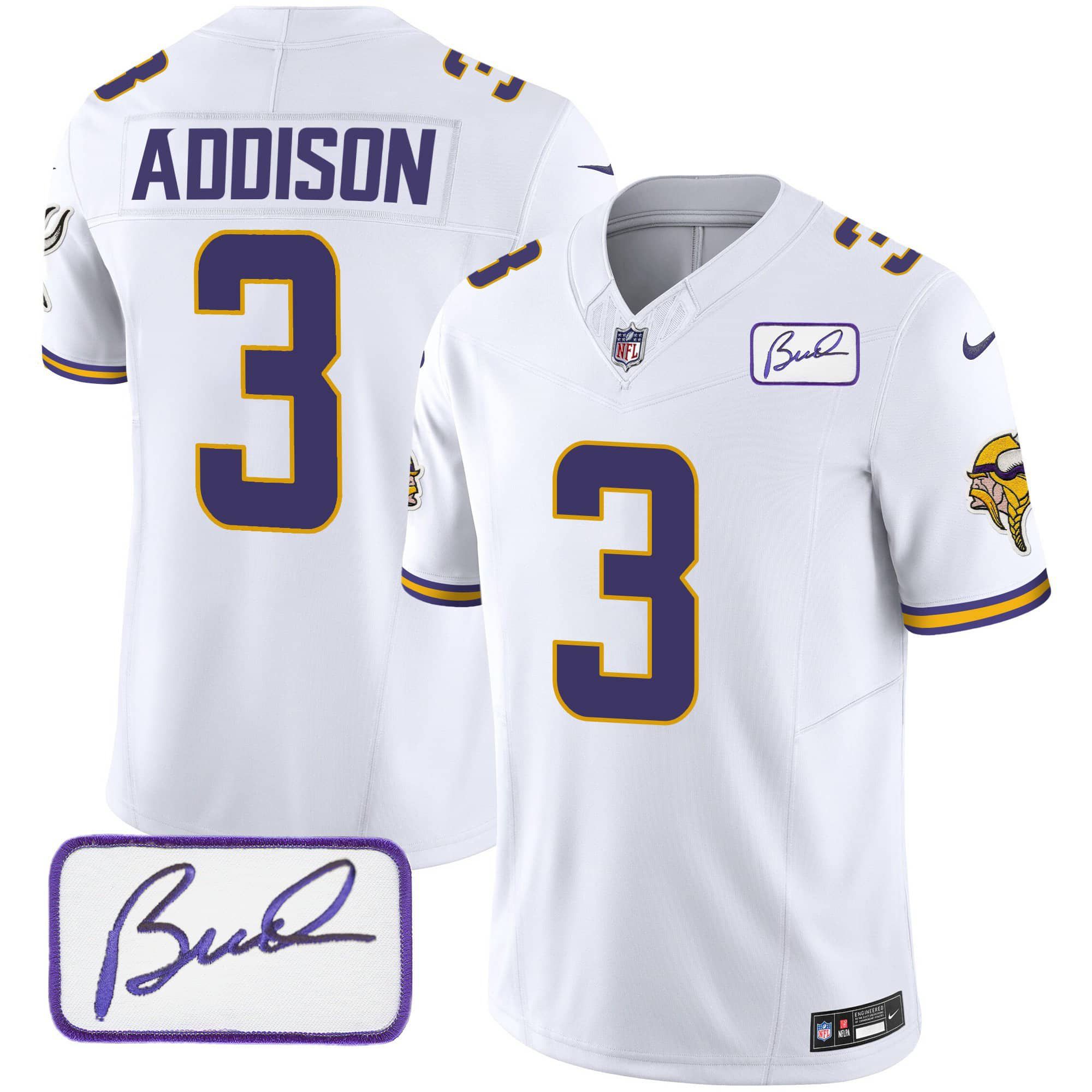 Men Minnesota Vikings #3 Addison White 2024 Nike Bud Grant Patch Classic Limited NFL Jersey style 1->indianapolis colts->NFL Jersey